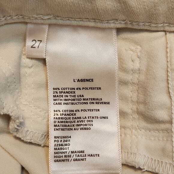 L'AGENCE Margo Skinny High-Rise Granite White Jeans Size 27 Zip Button 5 Pockets - Picture 6 of 7